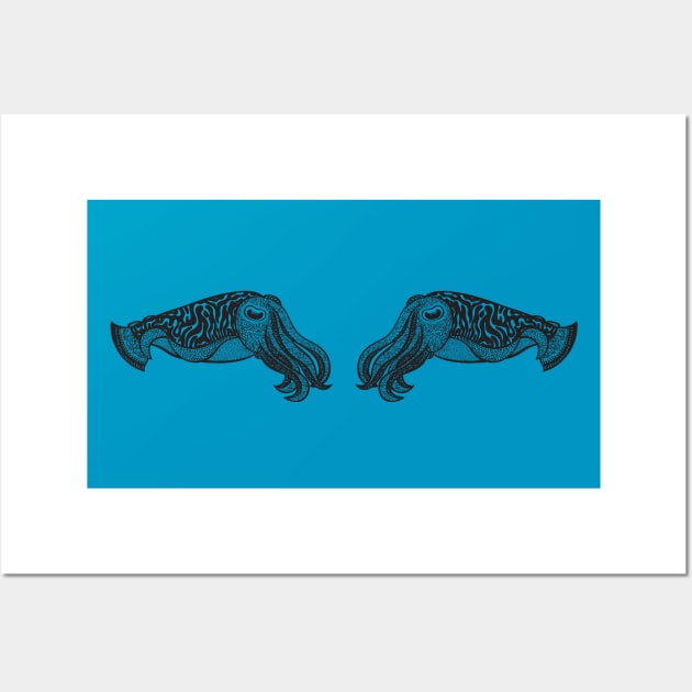 Cuttlefish in Love - cool cuttlefish design - light colors Wall Art by Green Paladin